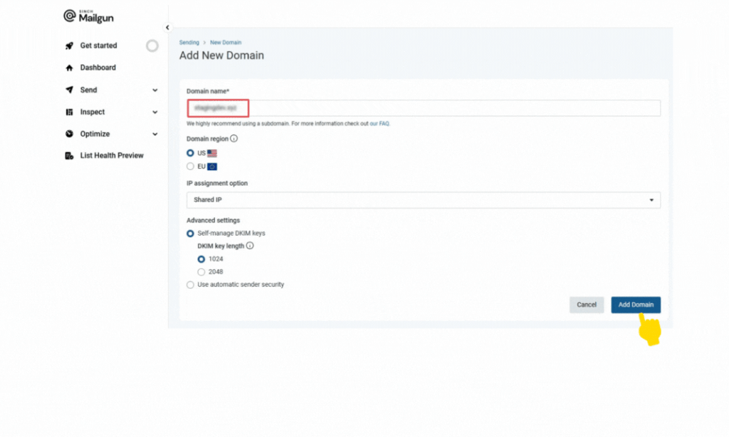 Adding New Domain on Mailgun
