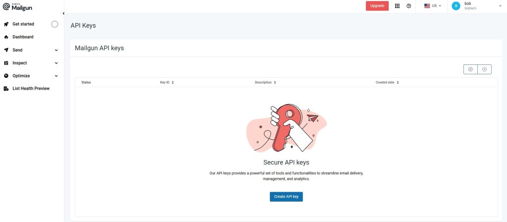 Create API key on Mailgun
