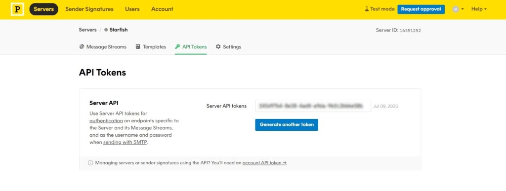 Server's API Token Postmark