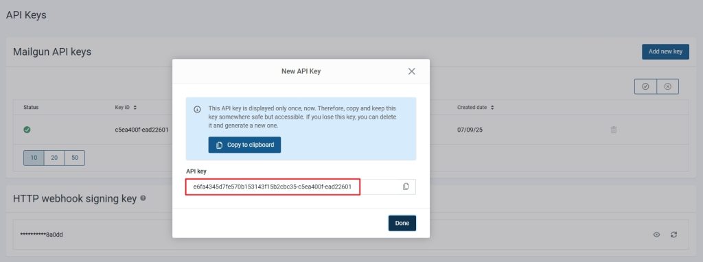 Getting New API key on Mailgun