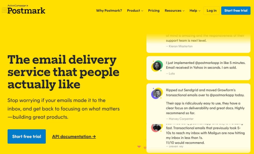 Postmark app homepage
