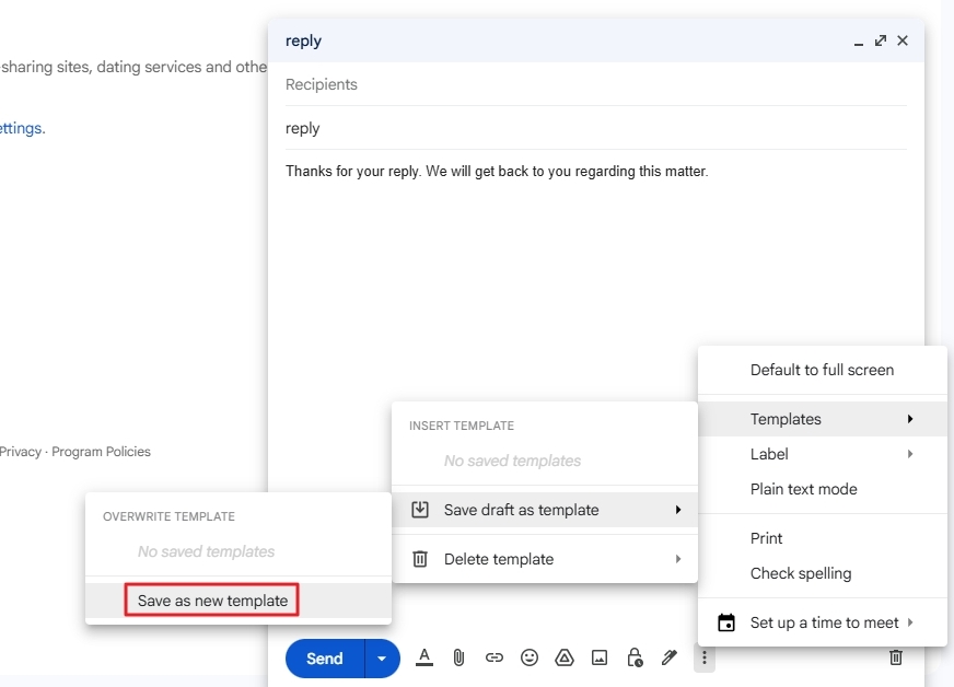 Saving new template on Gmail