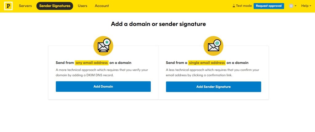 Add domain or sender signature on Postmark