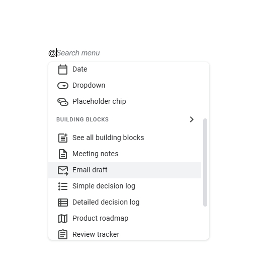 Search menu on Google Docs