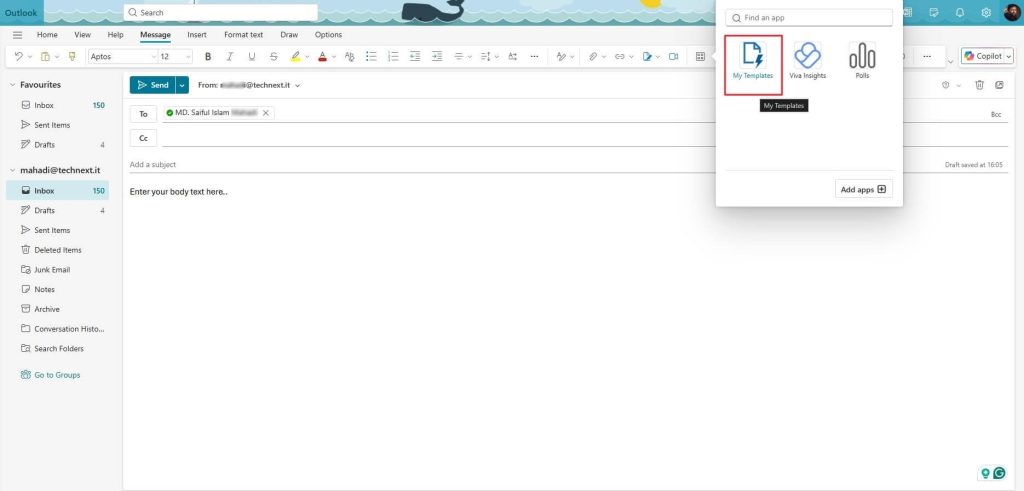 Outlook’s My template for email template creation