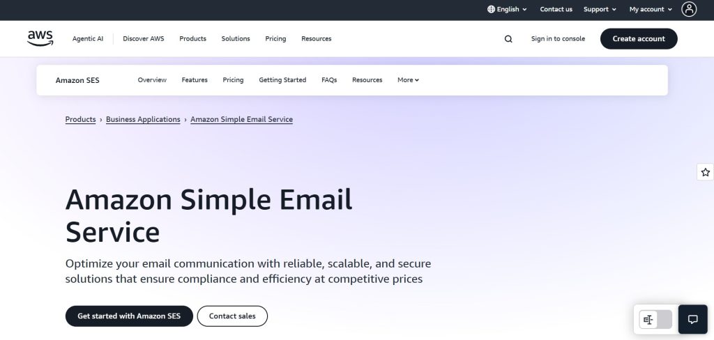 Amazon SES as one of the Postmark alternatives