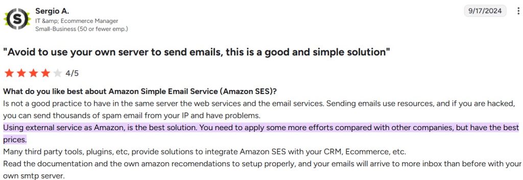 Amazon SES review on G2