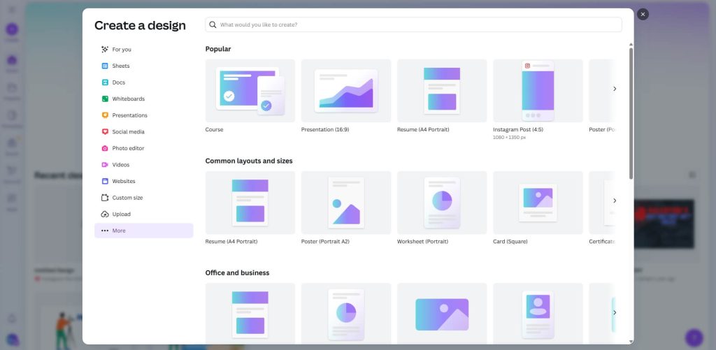 Template layouts and size on Canva