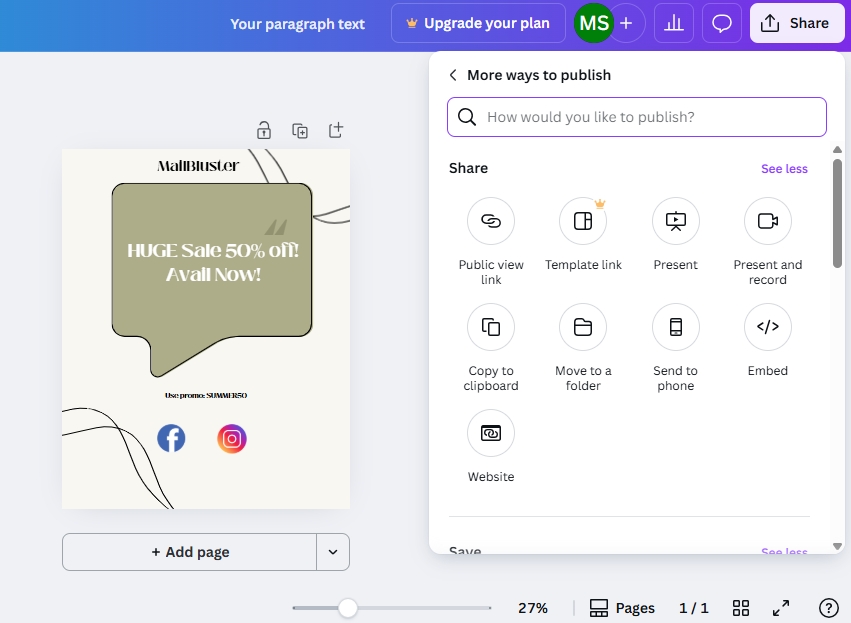 Saving template on Canva