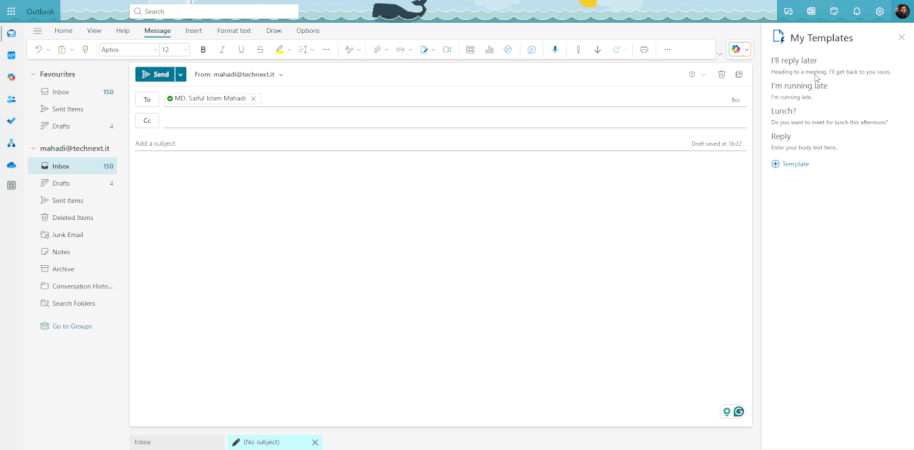 Inserting template in composing on Outlook