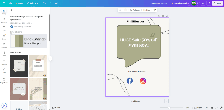 Different options to create email template on Canva