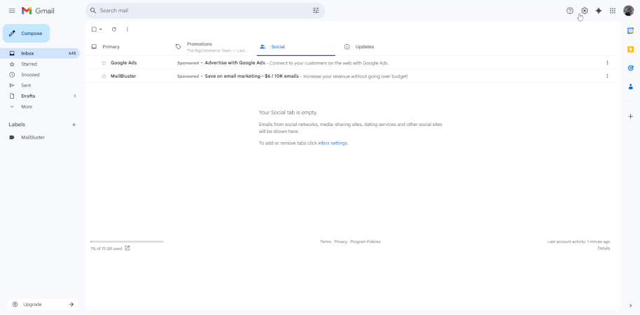 Enable template settings on Gmail