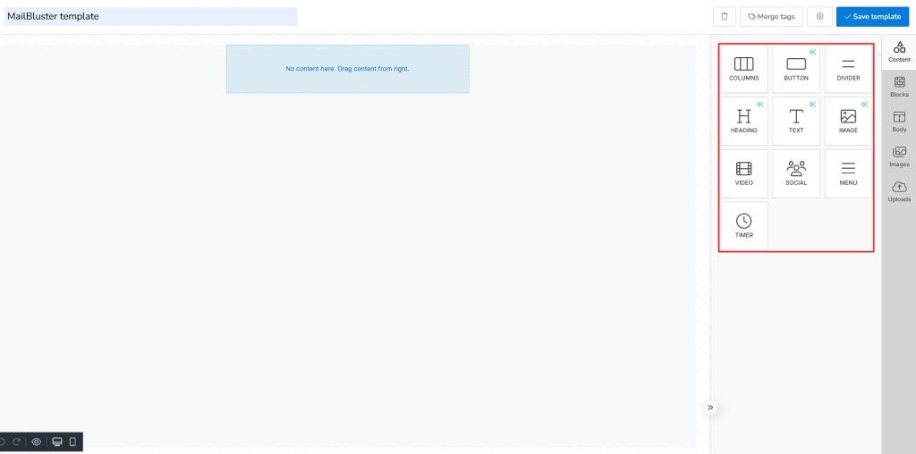 MailBluster's template elements