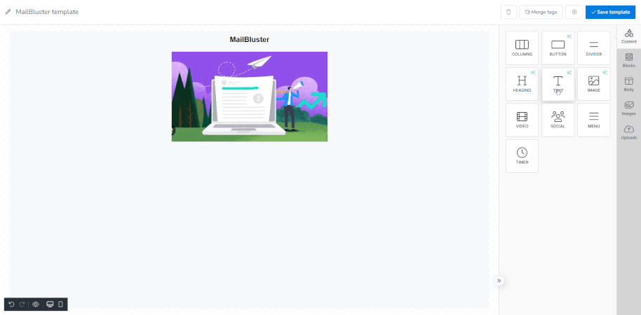 MailBluster template Text element dragging
