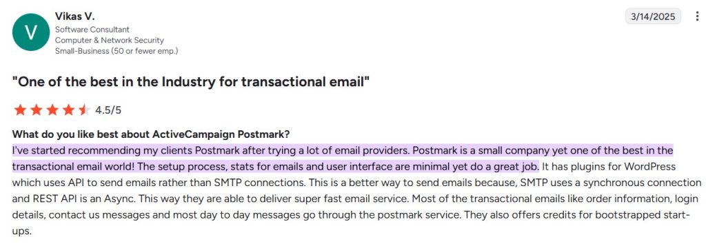 Postmark review on G2