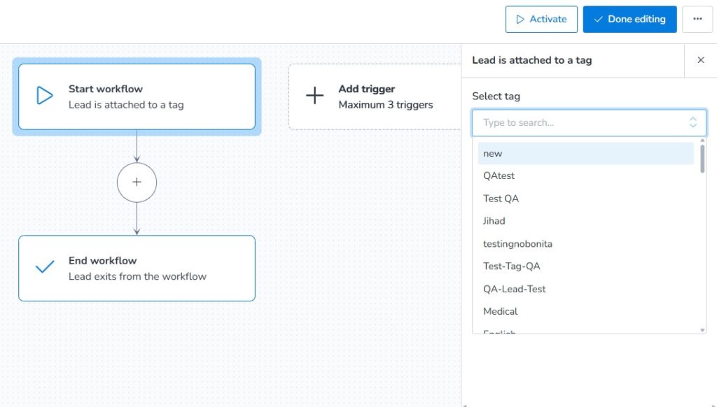 Selecting tag from Attach tag trigger