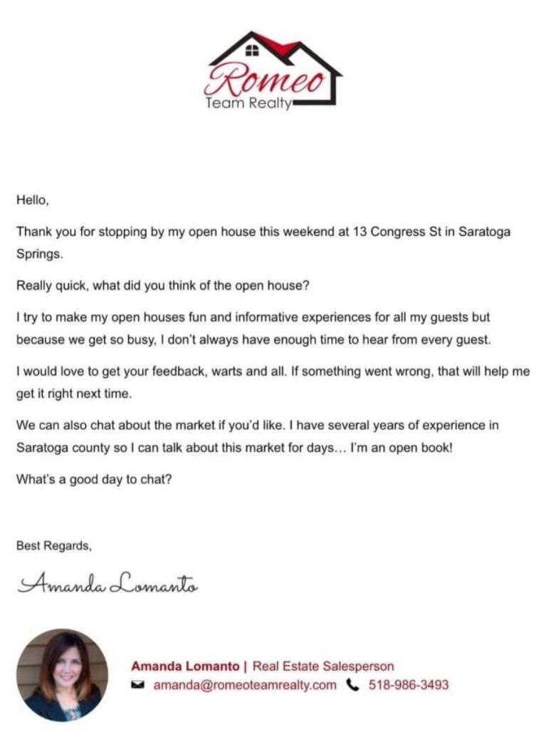 Real estate follow up email from Romeo Team Realty