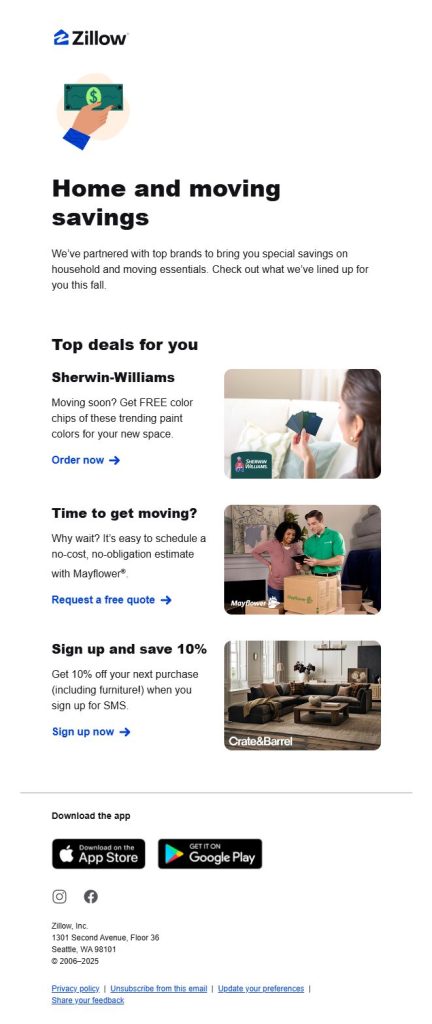 Real estate offer email from Zillow