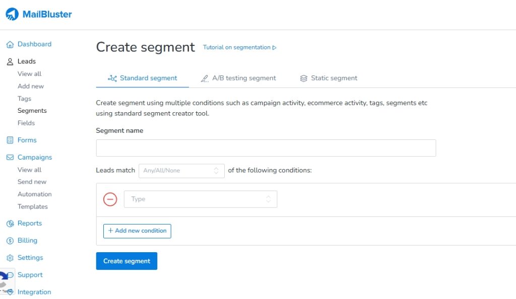 Segmentation on MailBluster