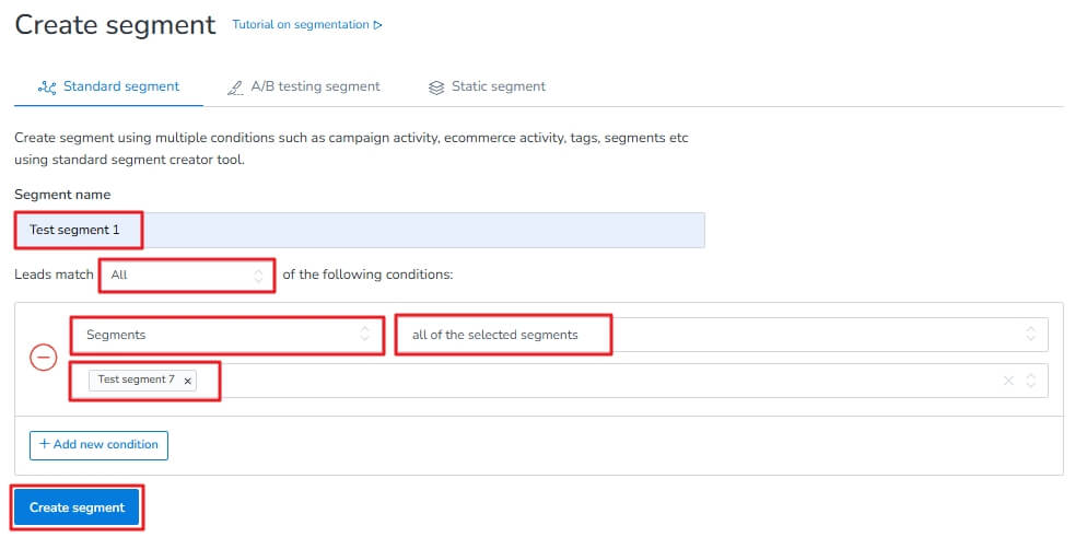 Segments condition on MailBluster