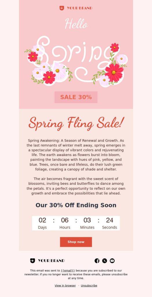 Spring newsletter template for sale announcement