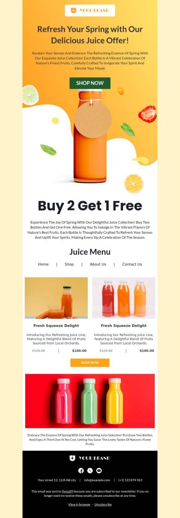 Spring newsletter template on Juice sales