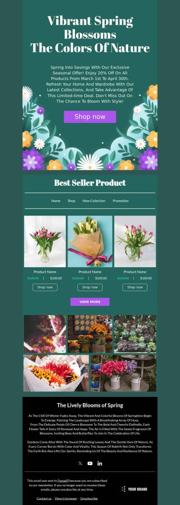 Spring newsletter template on flower sales