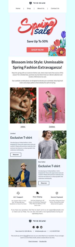 Spring newsletter template on clothing sales