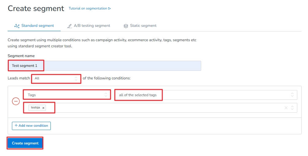 Tags condition on Segmentation MailBluster