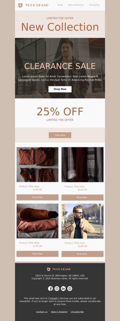 Winter clearance sale email template on new collection