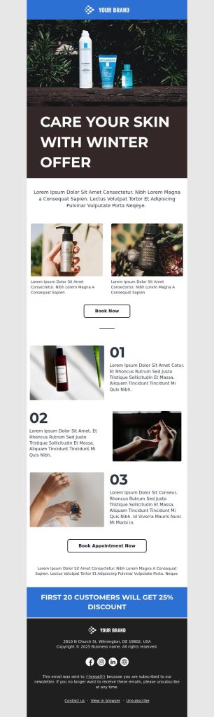 Winter email template for winter skincare newsletter