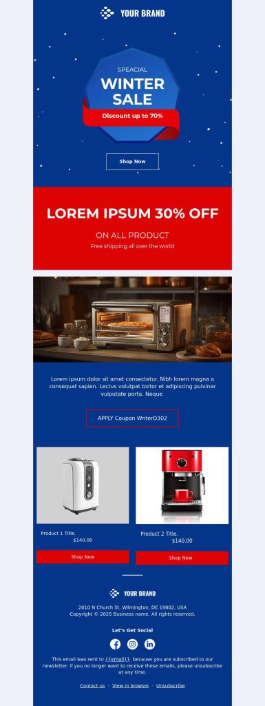 Winter home appliance sale newsletter template