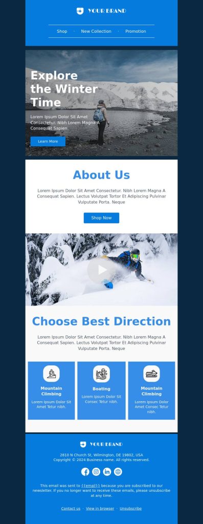 Winter newsletter as promotional travel agency email