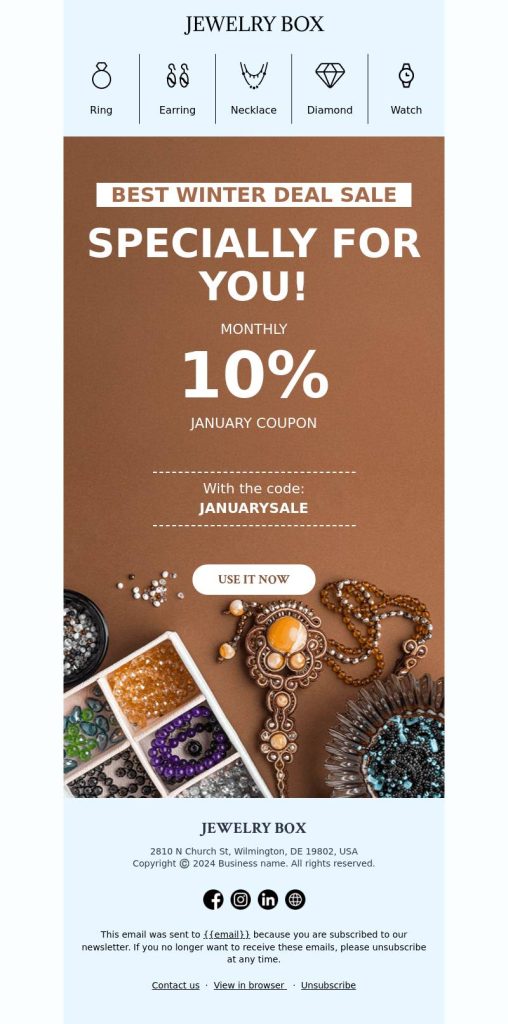 Winter newsletter for jewelry email marketing
