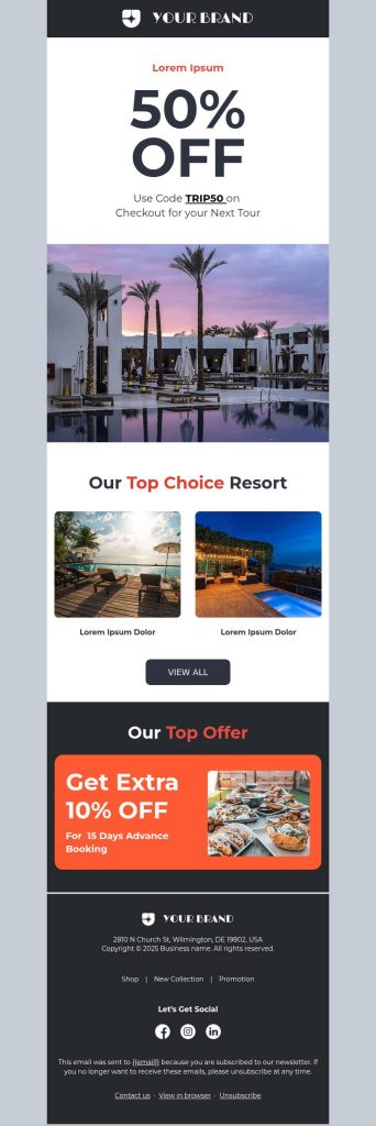 Winter newsletter template for resort promotion