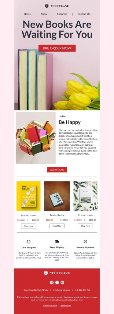 Spring newsletter template for book sales