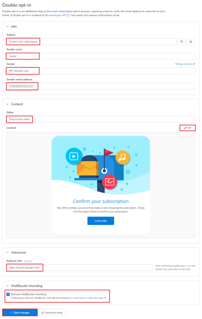 Double opt-in in MailBluster