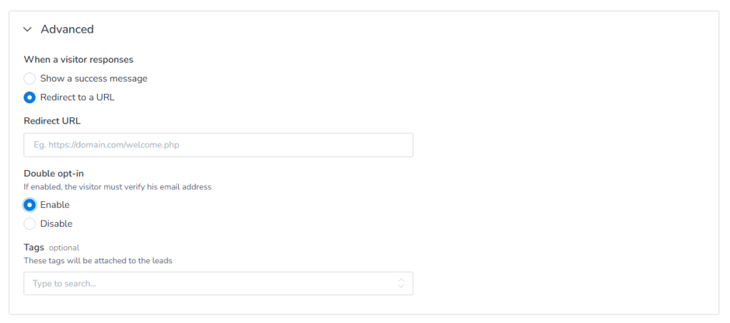 Advanced option in Forms on MailBluster