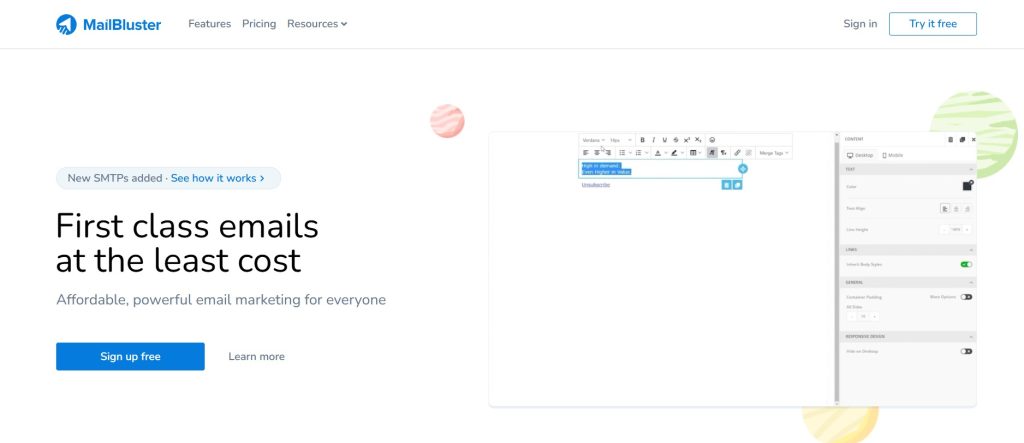 One of the email segmentation tools: MailBluster homepage