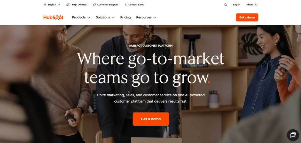 One of the email segmentation tools: HubSpot homepage