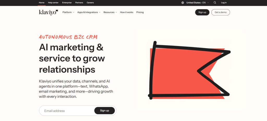 Email segmentation tool: Klaviyo homepage