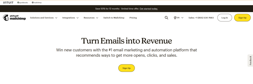 Email segmentation tool: Mailchimp homepage