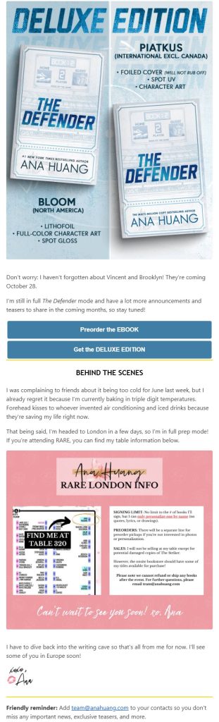 Email marketing for authors: Ana Huang’s book cover reveal email example part 2
