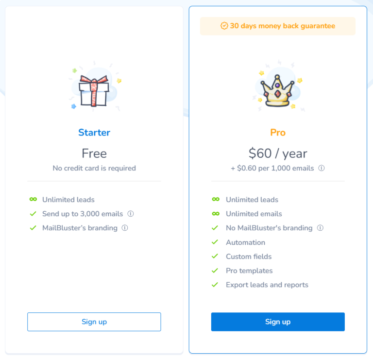 MailBluster pricing: Starter vs Pro
