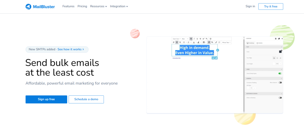 MailBluster homepage