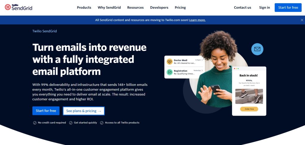 SendGrid homepage
