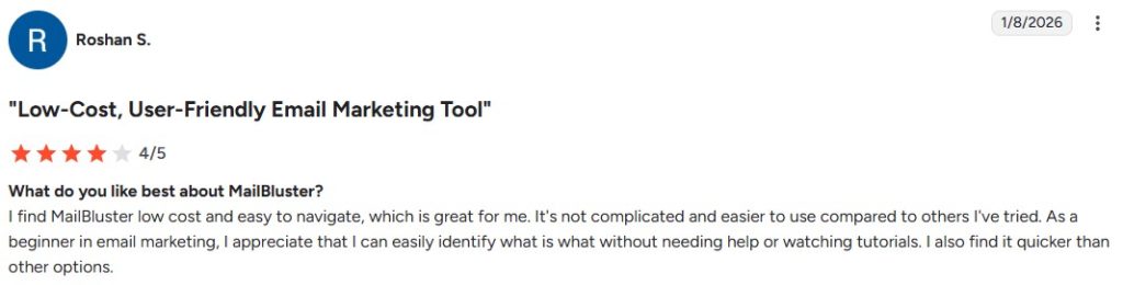 MailBluster client review from G2 3