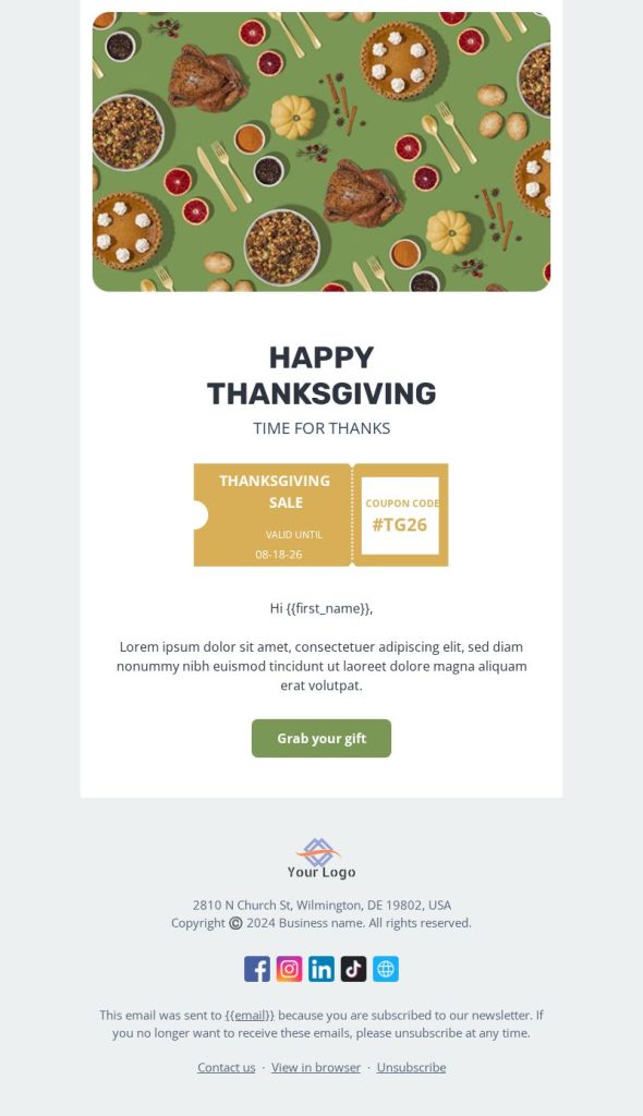 Happy Thanksgiving Offer Email Template