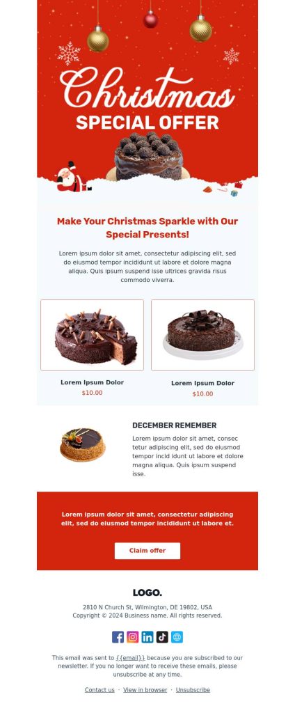 Christmas special offer holiday email template.