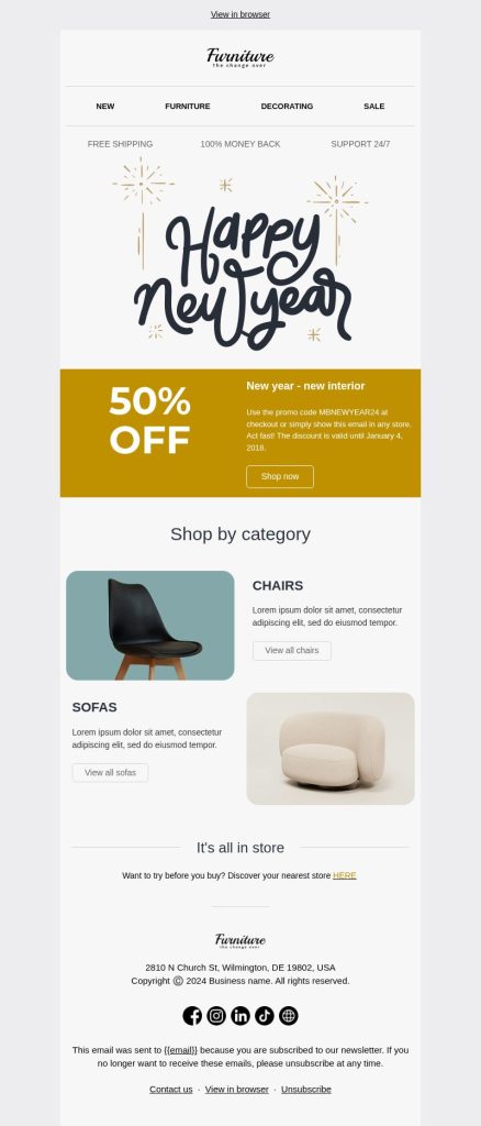 New Year sale email template.